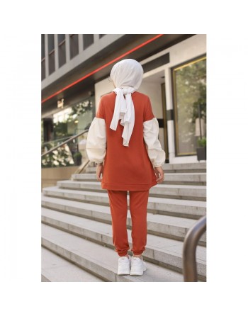 Ensemble survêtement 2 pièces - Tenue de sport hijab adaptée femme voilée (Grande taille disponible) - Couleur Brique 