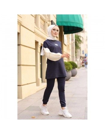 Ensemble survêtement avec sweat-shirt et jogger (Vêtement sport femme voilée) - Couleur Bleu marine 