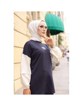 Ensemble survêtement avec sweat-shirt et jogger (Vêtement sport femme voilée) - Couleur Bleu marine 
