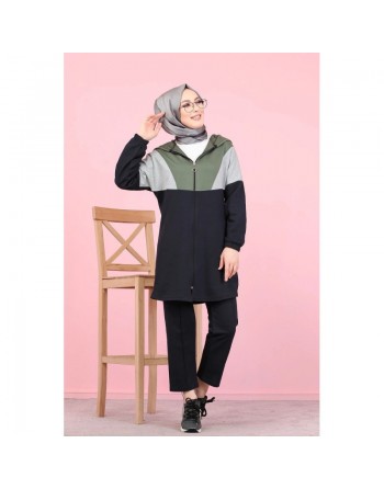 Ensemble décontracté tricolore à capuche pour femme musulmane (Survêtement Hijab Sport - Grande taille disponible) -... 