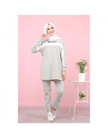 Ensemble survêtement imprimé "NASA" - Tenue pour femme voilée (Hijab sport Turquie pas cher) - Couleur gris clair 