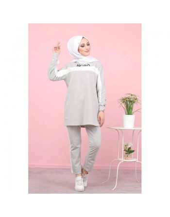 Ensemble survêtement imprimé "NASA" - Tenue pour femme voilée (Hijab sport Turquie pas cher) - Couleur gris clair 