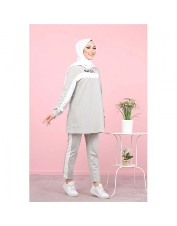 Ensemble survêtement imprimé "NASA" - Tenue pour femme voilée (Hijab sport Turquie pas cher) - Couleur gris clair 