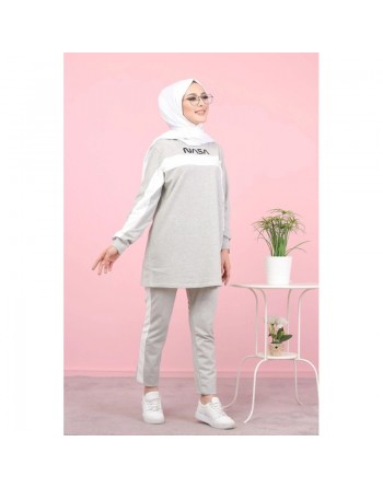 Ensemble survêtement imprimé "NASA" - Tenue pour femme voilée (Hijab sport Turquie pas cher) - Couleur gris clair 