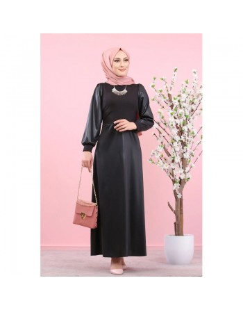 Robe en simili-cuir (Boutique Mode musulmane - Modest Fashion) - Couleur noire 