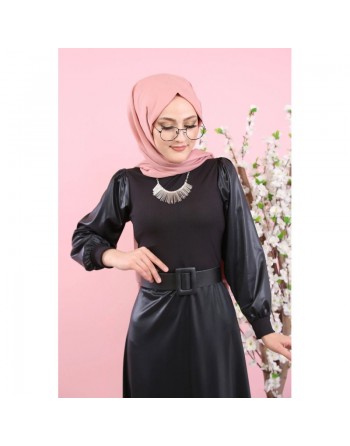 Robe en simili-cuir (Boutique Mode musulmane - Modest Fashion) - Couleur noire 