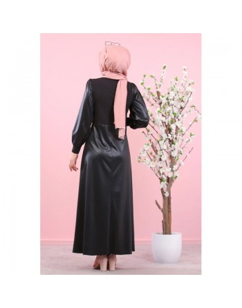 Robe en simili-cuir (Boutique Mode musulmane - Modest Fashion) - Couleur noire 