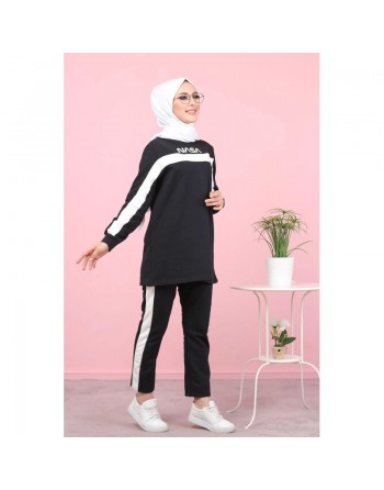 Survêtement moderne "NASA" - Tenue de sport 2 pièces pour femme voilée (Grande taille disponible et pas cher) - Couleur Noir 