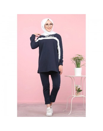 Ensemble survêtement sport pas cher (Boutique en ligne femme voilée) - Grande taille disponible - Couleur Bleu nuit 