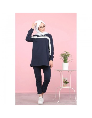 Ensemble survêtement sport pas cher (Boutique en ligne femme voilée) - Grande taille disponible - Couleur Bleu nuit 