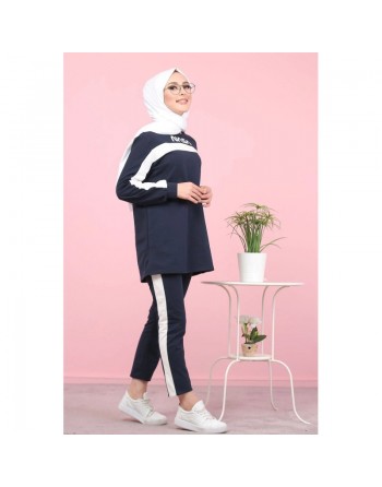 Ensemble survêtement sport pas cher (Boutique en ligne femme voilée) - Grande taille disponible - Couleur Bleu nuit 