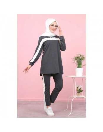 Ensemble survêtement pour femme musulmane (Style Hijab Sport pas cher) - Grand taille disponible - Couleur Gris anthracite 