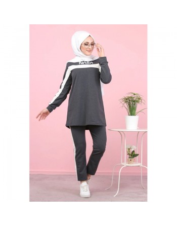 Ensemble survêtement pour femme musulmane (Style Hijab Sport pas cher) - Grand taille disponible - Couleur Gris anthracite 