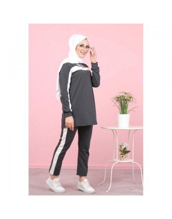 Ensemble survêtement pour femme musulmane (Style Hijab Sport pas cher) - Grand taille disponible - Couleur Gris anthracite 