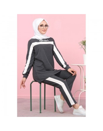 Ensemble survêtement pour femme musulmane (Style Hijab Sport pas cher) - Grand taille disponible - Couleur Gris anthracite 