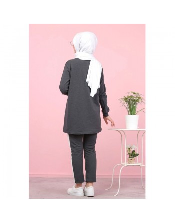 Ensemble survêtement pour femme musulmane (Style Hijab Sport pas cher) - Grand taille disponible - Couleur Gris anthracite 