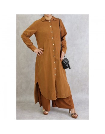 Robe-chemise Velours côtelé de couleur unie (Plusieurs couleurs disponibles) 