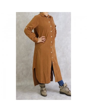 Robe-chemise Velours côtelé de couleur unie (Plusieurs couleurs disponibles) 