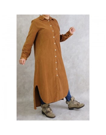 Robe-chemise Velours côtelé de couleur unie (Plusieurs couleurs disponibles) 