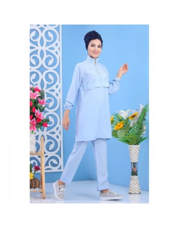 Ensemble 2 pièces tunique + pantalon - Tenue de sport pour femme - Couleur bleu ciel 