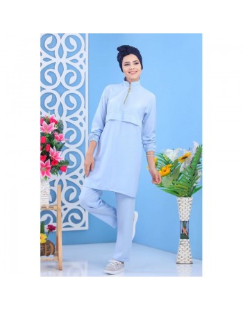 Ensemble 2 pièces tunique + pantalon - Tenue de sport pour femme - Couleur bleu ciel 