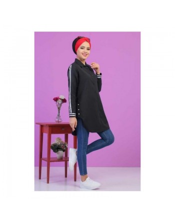 Chemise mi-longue à bandes satinées blanches 
