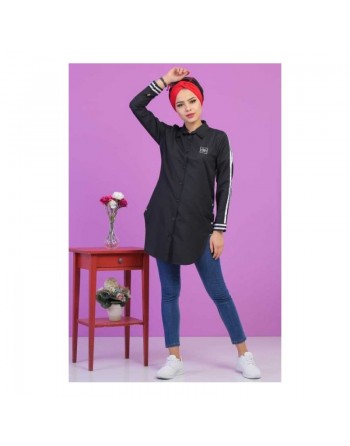 Chemise mi-longue à bandes satinées blanches 