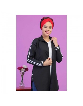 Chemise mi-longue à bandes satinées blanches 