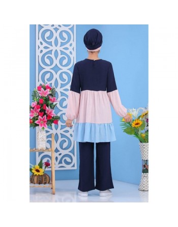 Ensemble 2 pièces (tunique et pantalon) bleu et rose (femme grande taille) 