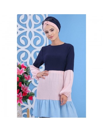 Ensemble 2 pièces (tunique et pantalon) bleu et rose (femme grande taille) 