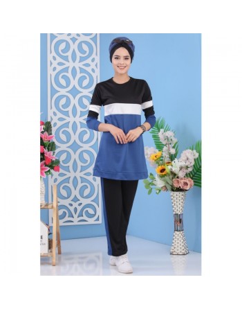 Ensemble survêtement 2 pièces de couleur bleu acier (Vêtement turque pour femme, en ligne) 