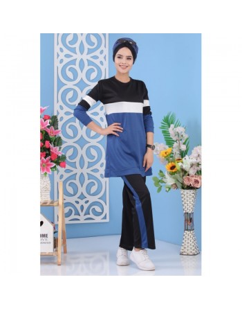 Ensemble survêtement 2 pièces de couleur bleu acier (Vêtement turque pour femme, en ligne) 