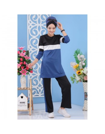 Ensemble survêtement 2 pièces de couleur bleu acier (Vêtement turque pour femme, en ligne) 