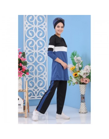Ensemble survêtement 2 pièces de couleur bleu acier (Vêtement turque pour femme, en ligne) 