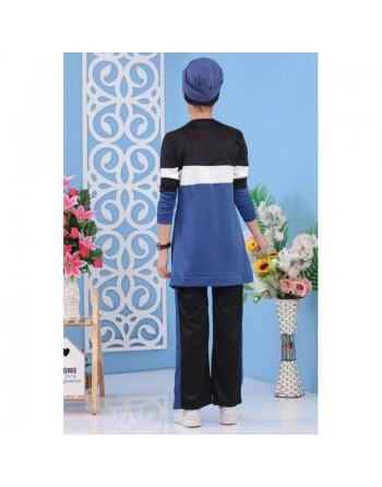 Ensemble survêtement 2 pièces de couleur bleu acier (Vêtement turque pour femme, en ligne) 