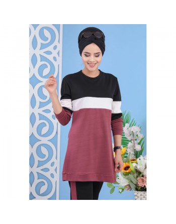 Ensemble survêtement décontracté 2 pièces (haut et bas) pour femme - Couleur grenat 