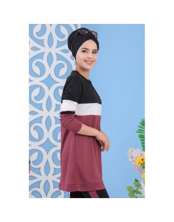 Ensemble survêtement décontracté 2 pièces (haut et bas) pour femme - Couleur grenat 
