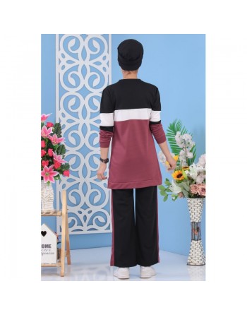 Ensemble survêtement décontracté 2 pièces (haut et bas) pour femme - Couleur grenat 