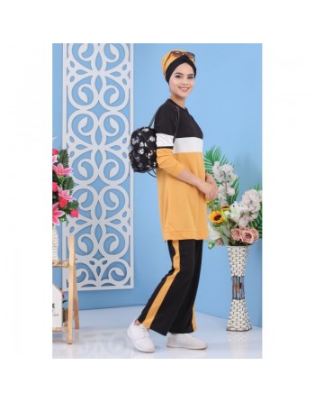 Ensemble survêtement décontracté 2 pièces (haut et bas) de couleur jaune moutarde - Tenue Décontractée et Sport pour... 
