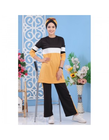 Ensemble survêtement décontracté 2 pièces (haut et bas) de couleur jaune moutarde - Tenue Décontractée et Sport pour... 