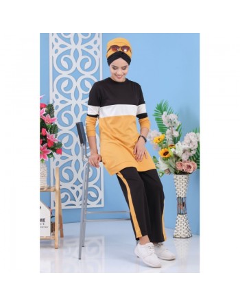 Ensemble survêtement décontracté 2 pièces (haut et bas) de couleur jaune moutarde - Tenue Décontractée et Sport pour... 