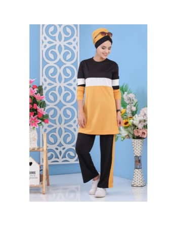 Ensemble survêtement décontracté 2 pièces (haut et bas) de couleur jaune moutarde - Tenue Décontractée et Sport pour... 