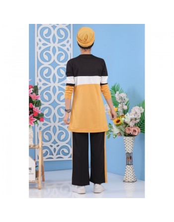 Ensemble survêtement décontracté 2 pièces (haut et bas) de couleur jaune moutarde - Tenue Décontractée et Sport pour... 
