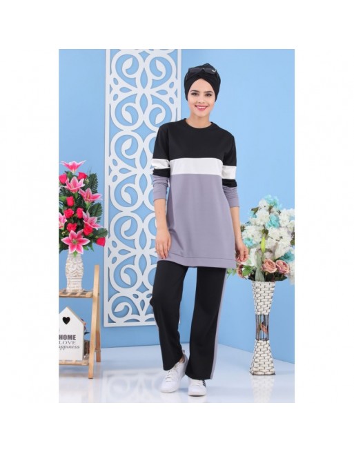 Ensemble survêtement décontracté 2 pièces (haut et bas) de couleur grise (Vetement de Turquie pour femme) Ensemble survêtement décontracté 2 pièces (haut et bas) de couleur grise (Vetement de Turquie pour femme)