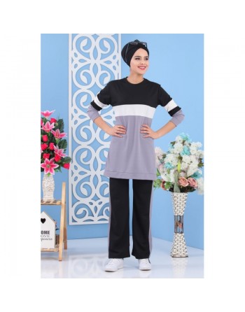 Ensemble survêtement décontracté 2 pièces (haut et bas) de couleur grise (Vetement de Turquie pour femme) 
