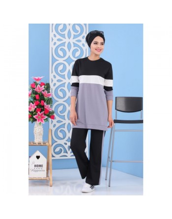Ensemble survêtement décontracté 2 pièces (haut et bas) de couleur grise (Vetement de Turquie pour femme) 