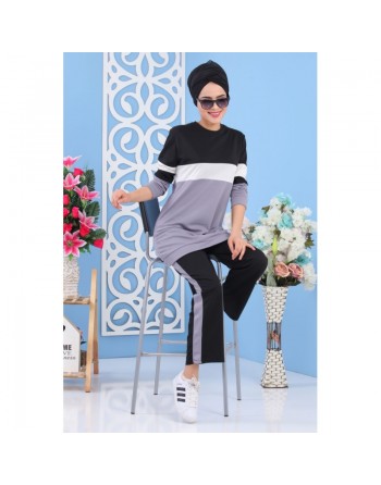 Ensemble survêtement décontracté 2 pièces (haut et bas) de couleur grise (Vetement de Turquie pour femme) 