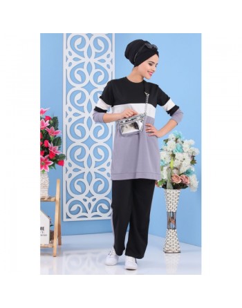 Ensemble survêtement décontracté 2 pièces (haut et bas) de couleur grise (Vetement de Turquie pour femme) 
