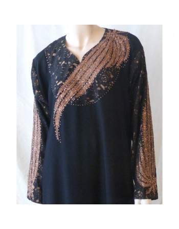 Abaya noire "Dubai" tissu de qualité avec foulard assorti 