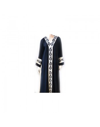 Abaya noire motifs blancs avec foulard assorti 